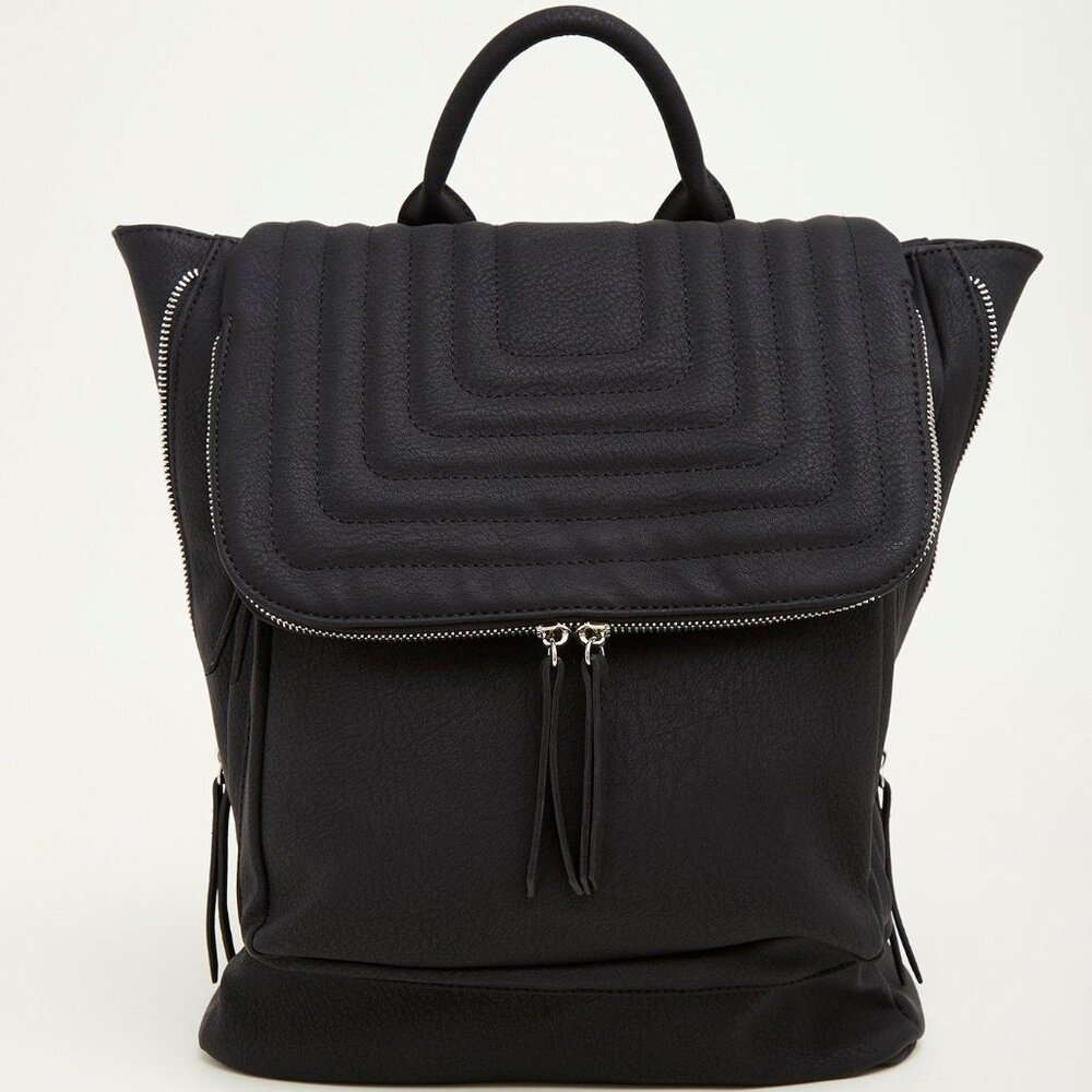 Black Quilted Flap Backpack